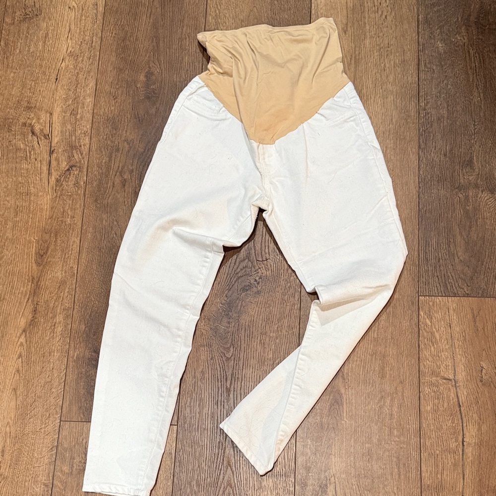 Time and Tru White Pants with Tan Waistband